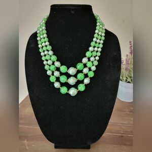 Japan Triple Strand Green Beaded Necklace